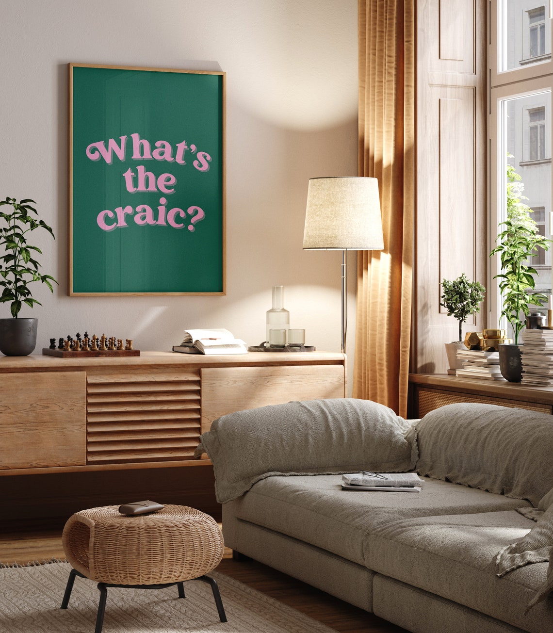Whats The Craic Pink Green Retro Irish Slang Fun Decor Poster - Image 5