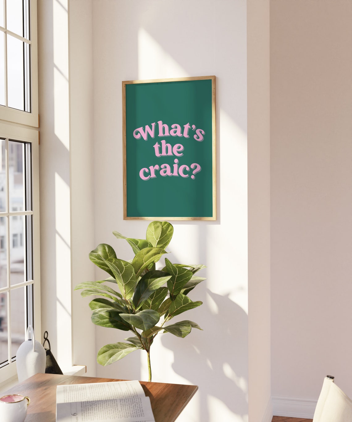 Whats The Craic Pink Green Retro Irish Slang Fun Decor Poster - Image 3