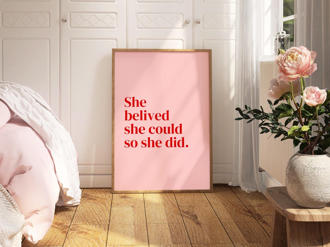 She Believed She Could So She Did Pink Motivational Quote Wall Art - Image 6