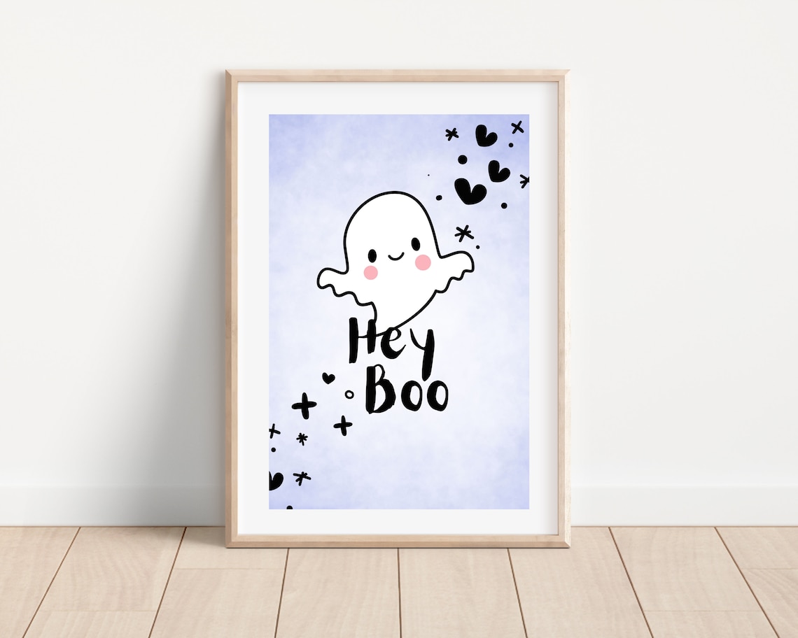 Hey Boo Cute Smiling Ghost Halloween Nursery Kids Bedroom Print