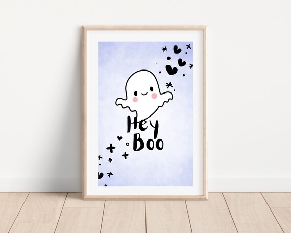 Hey Boo Cute Smiling Ghost Halloween Nursery Kids Bedroom Print