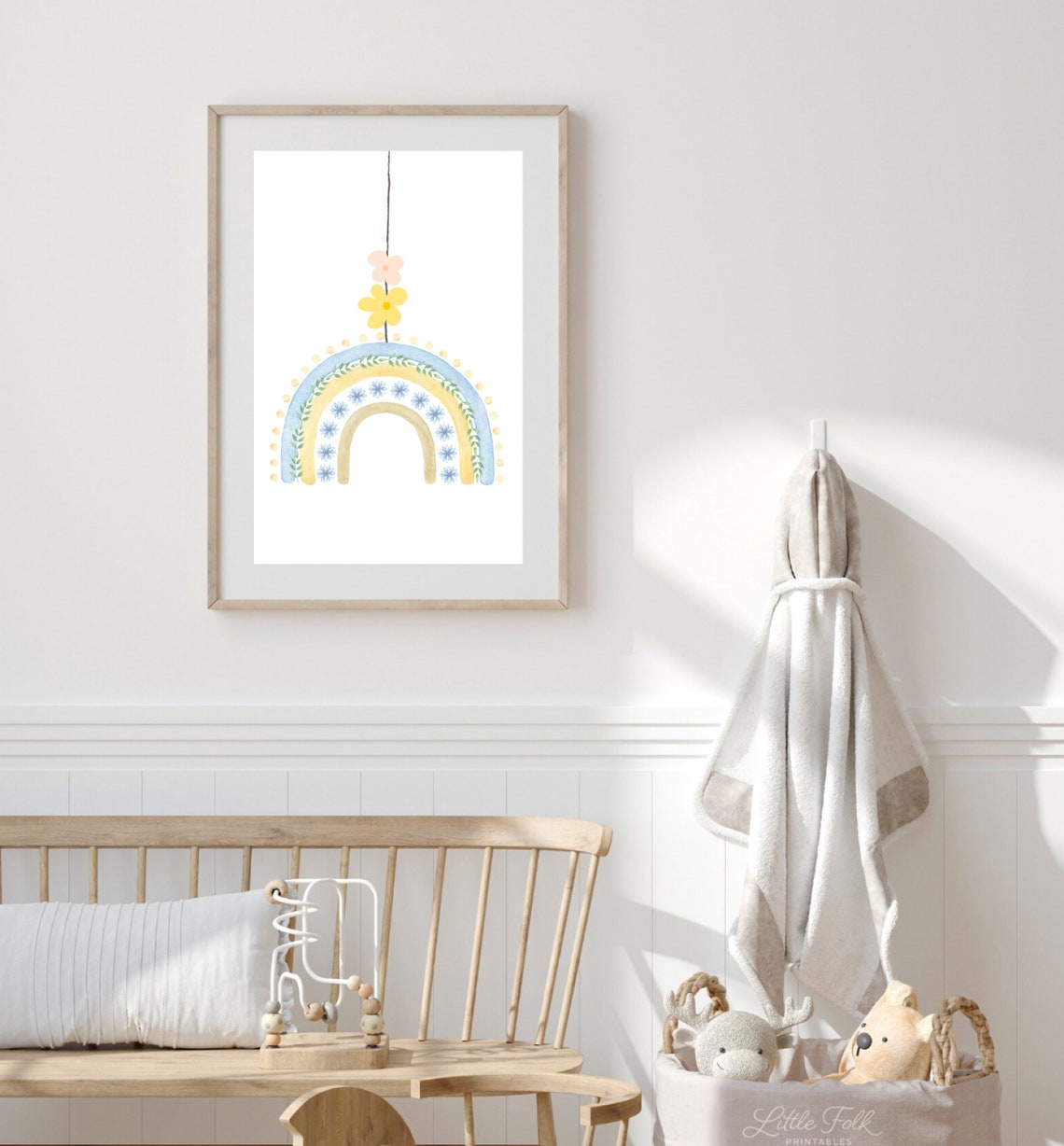 Minimalist Nursery Rainbow and Flowers Art Print - Image 2