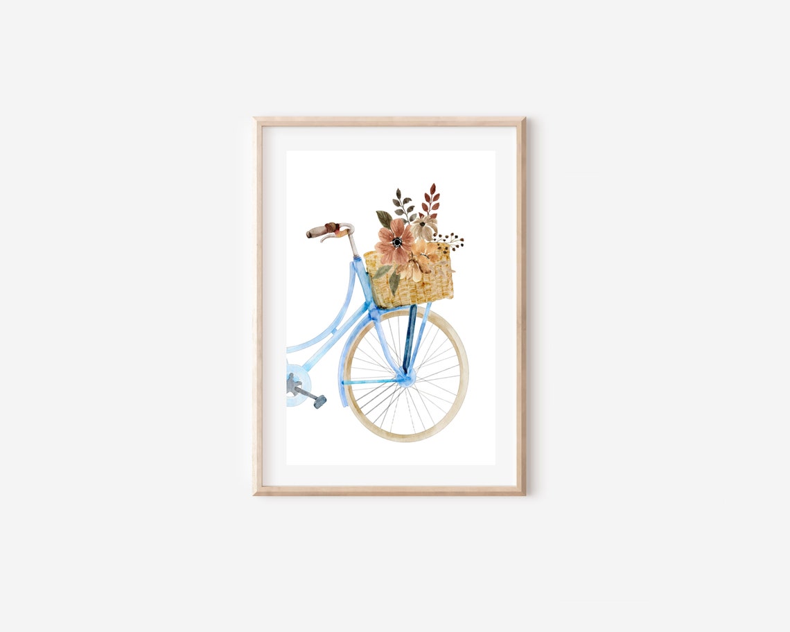 Watercolor Bicycle With Flowers, Botanical Art Print - Image 4