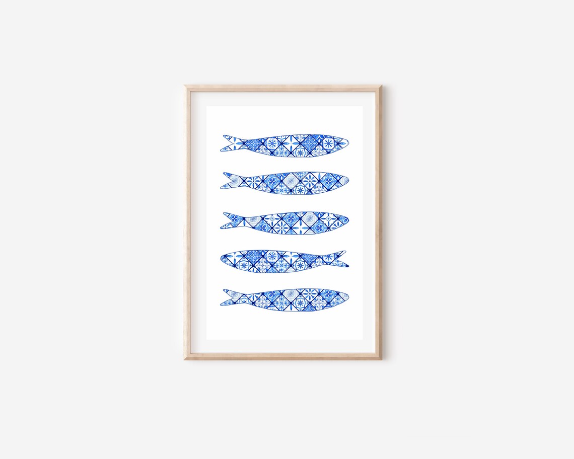 Blue Portuguese Sardine Tile, Boho Kitchen Art Print - Image 4