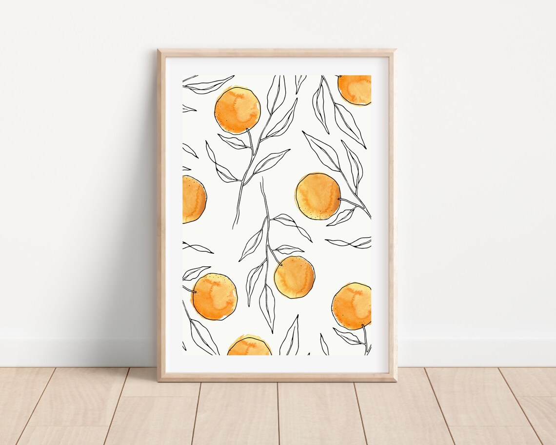 Orange Citrus Line Art Print, Modern Kitchen Decor