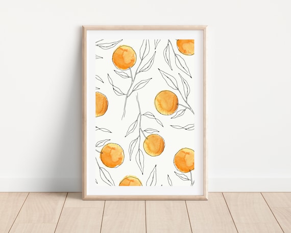 Orange Citrus Line Art Print, Modern Kitchen Decor