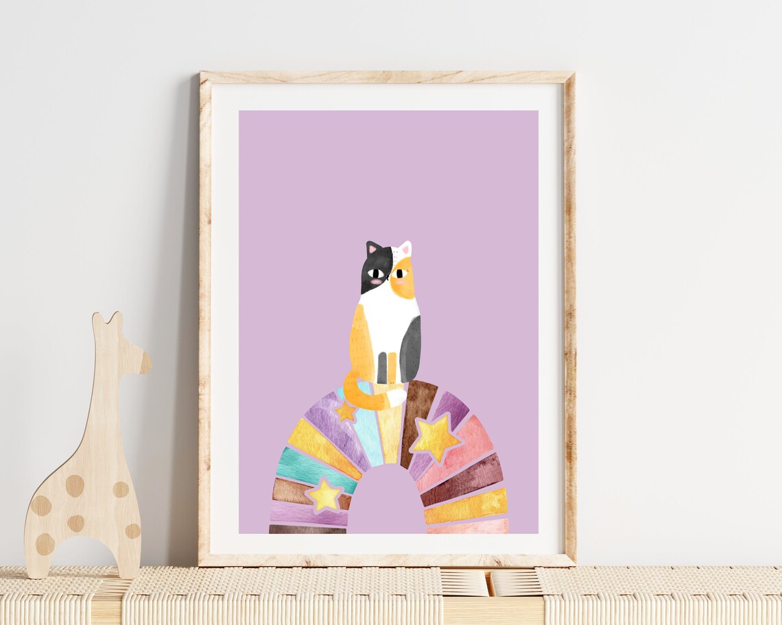 Rainbow Cat Nursery Art Print for Girls Kids Room - Image 2