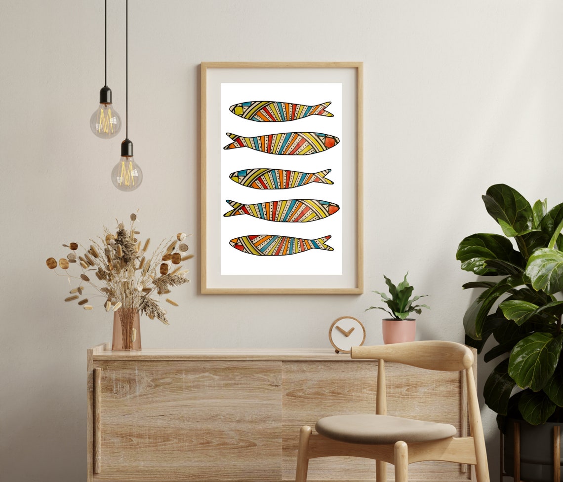 Portuguese Sardine Tile Art Print, Boho Lisbon - Image 3