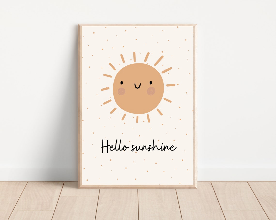 Hello Sunshine Boho Sun Nursery Wall Art Print