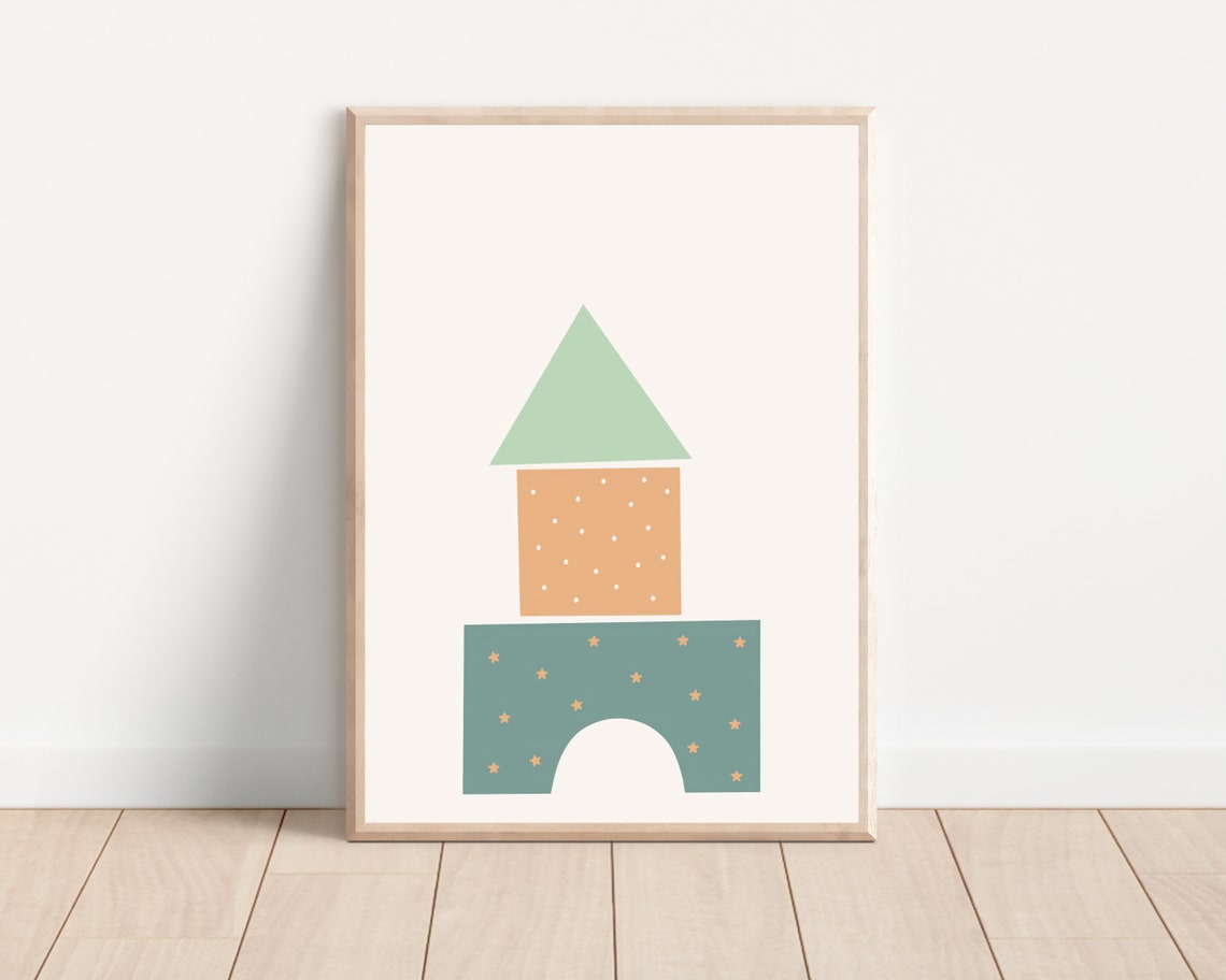 Boho Nursery Building Blocks Art Print, Baby Boy