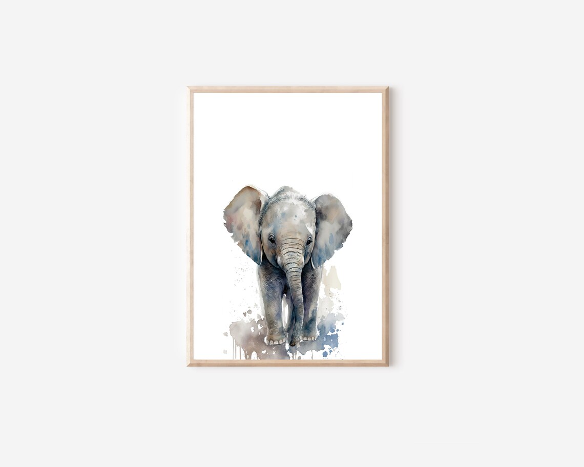 Watercolor Baby Elephant Portrait Nursery Safari Animal Poster - Image 4