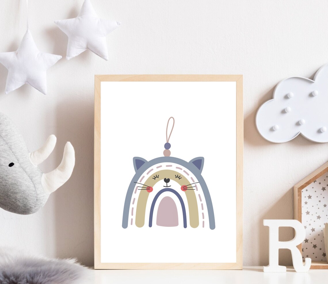 Boho Nursery Rainbow Cat Art Print - Image 3