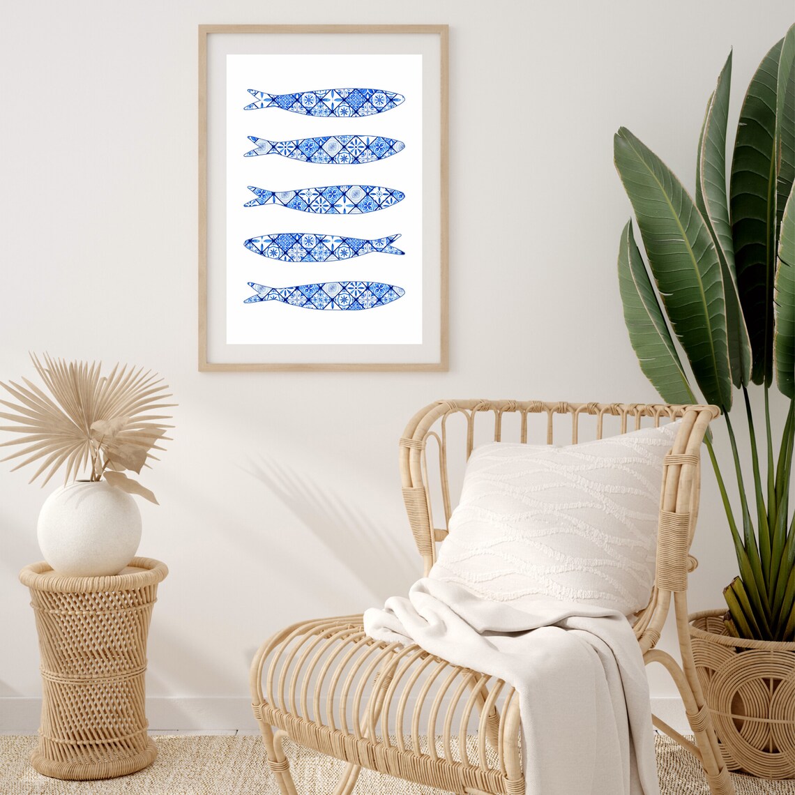 Blue Portuguese Sardine Tile, Boho Kitchen Art Print - Image 3