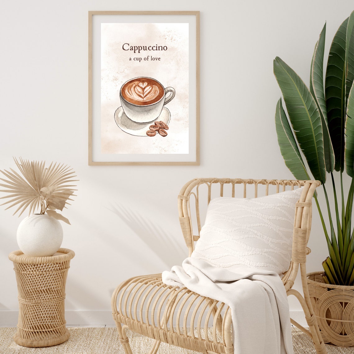 Boho Cappuccino Coffee Cup Art Print, Kitchen Decor - Image 3