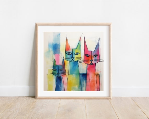 Unique Abstract Cat Print Original Abstract Cat Wall Art Geometric Cat Illustration Picasso Cat Wall Painting Modern Abstract Cat Poster
