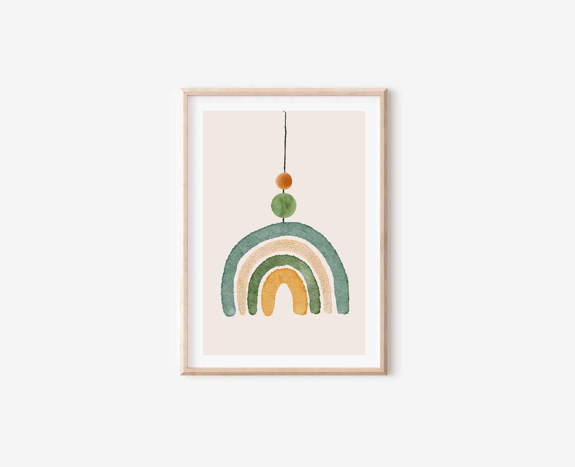 Boho Minimalist Green Nursery Rainbow Art Print - Image 4