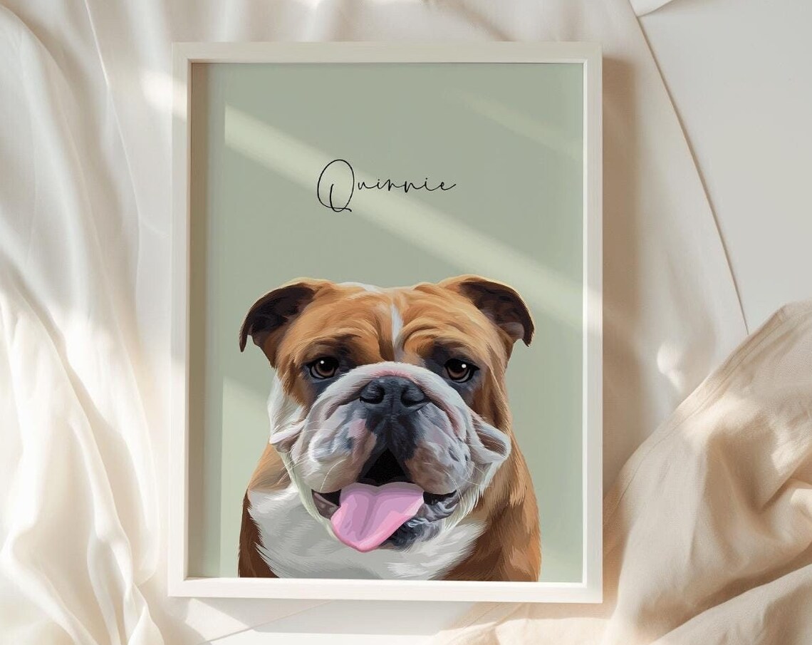 Quinnie English Bulldog Pet Portrait Illustration Art Poster