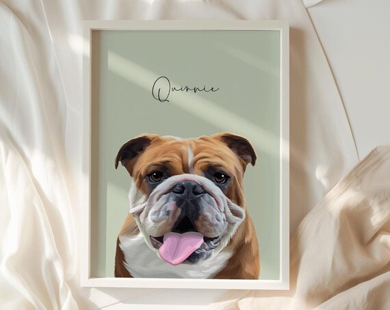 Quinnie English Bulldog Pet Portrait Illustration Art Poster
