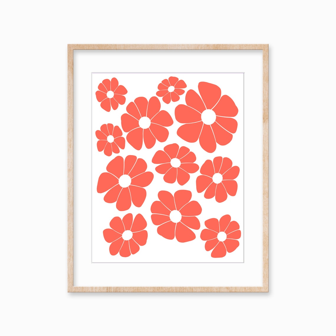 Coral Retro Flowers Bold 70s Vintage Floral Pattern Art Poster