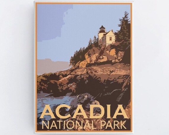 Acadia National Park Lighthouse on Rocky Coast Travel Poster