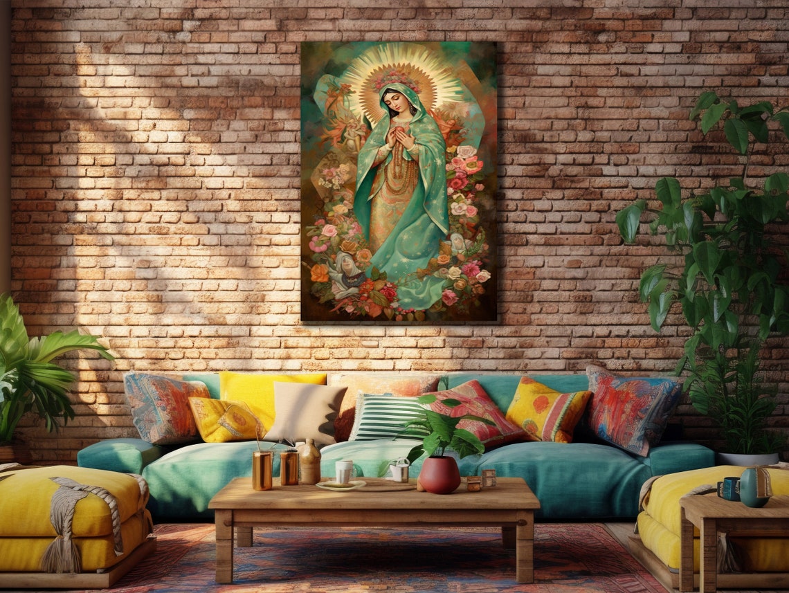 Virgin Of Guadalupe Roses Green Mantle Religious Art Vertical Poster - Image 3