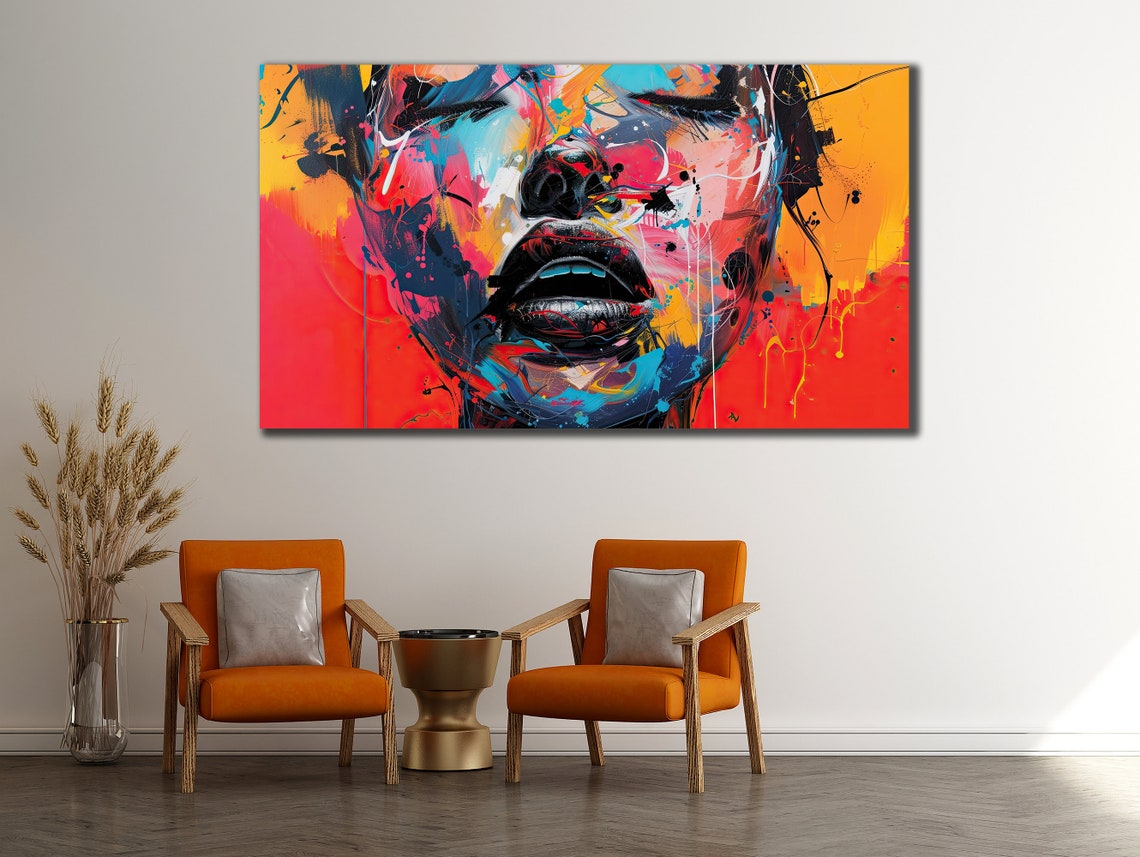 Abstract Woman Face Color Splash Graffiti Pop Portrait Art Poster - Image 3