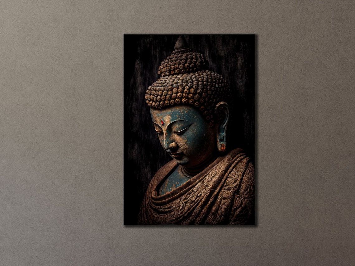 Antique Buddha Statue Dark Bronze Zen Meditation Spiritual Poster - Image 3