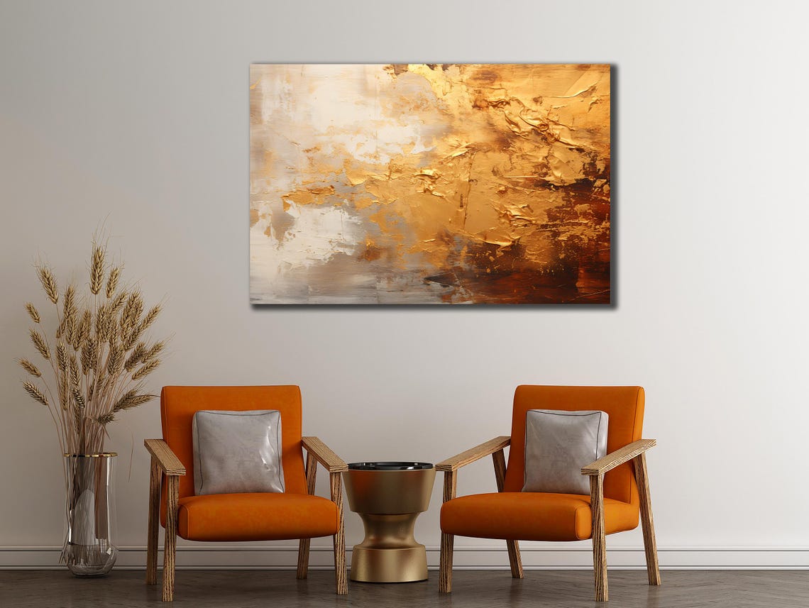 Soft Gold White Abstract Impasto Texture Modern Luxury Wall Art Poster - Image 2