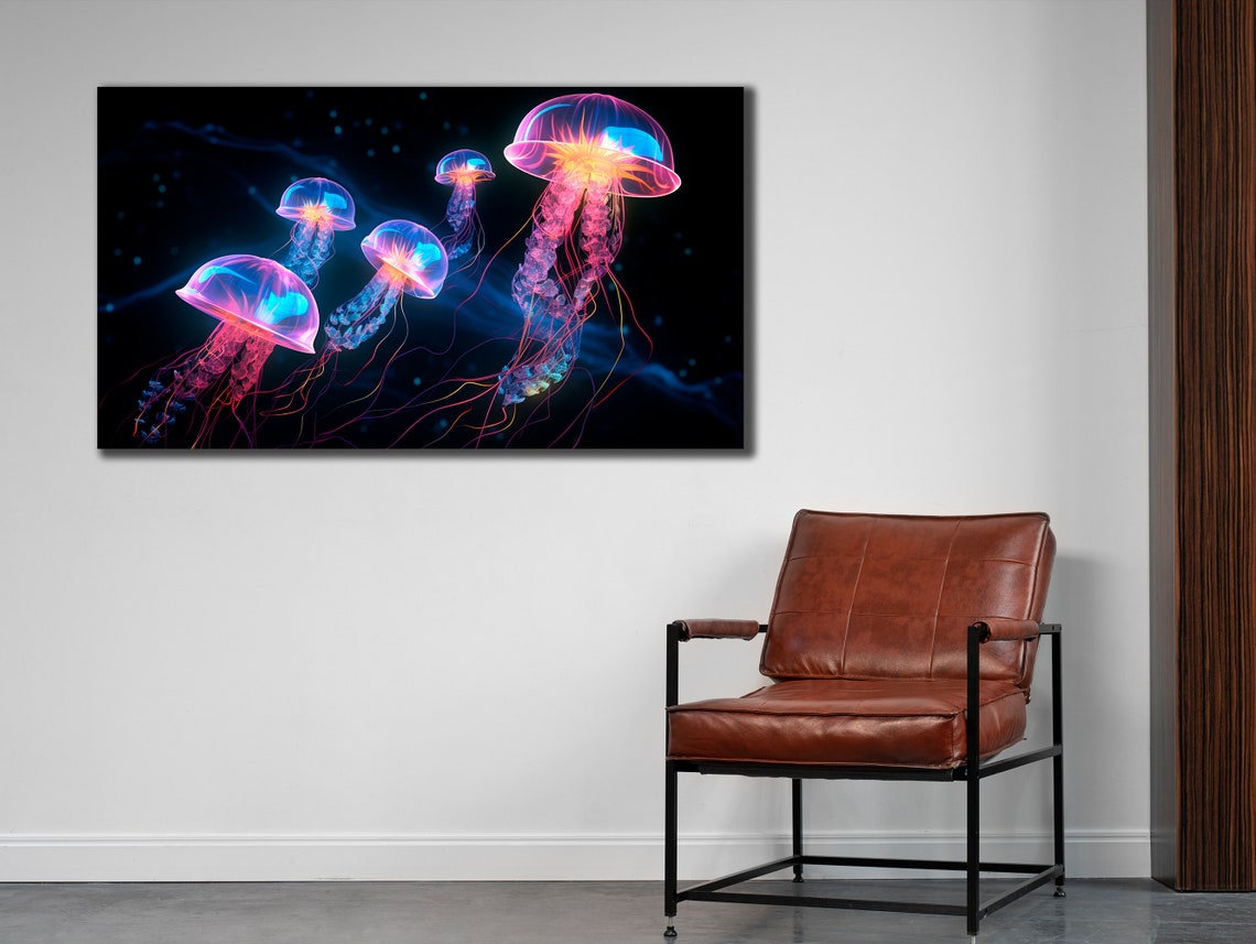 Neon Jellyfish Glow Dark Ocean Bioluminescent Sea Life Poster - Image 2