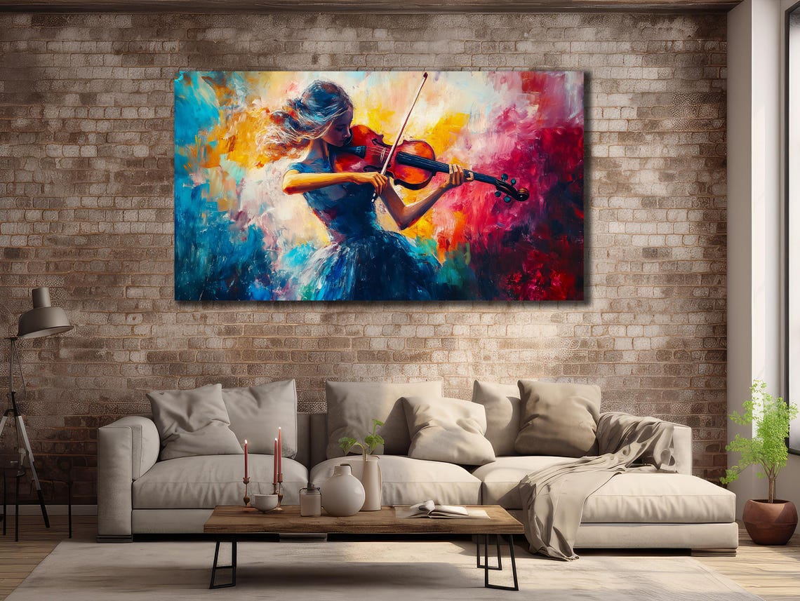 Woman With Violin Prints Music Oil Painting Wall Decor House Gifts Ideas Bedroom Wall Decor Musician Wall Art Violin Woman Poster - Image 2