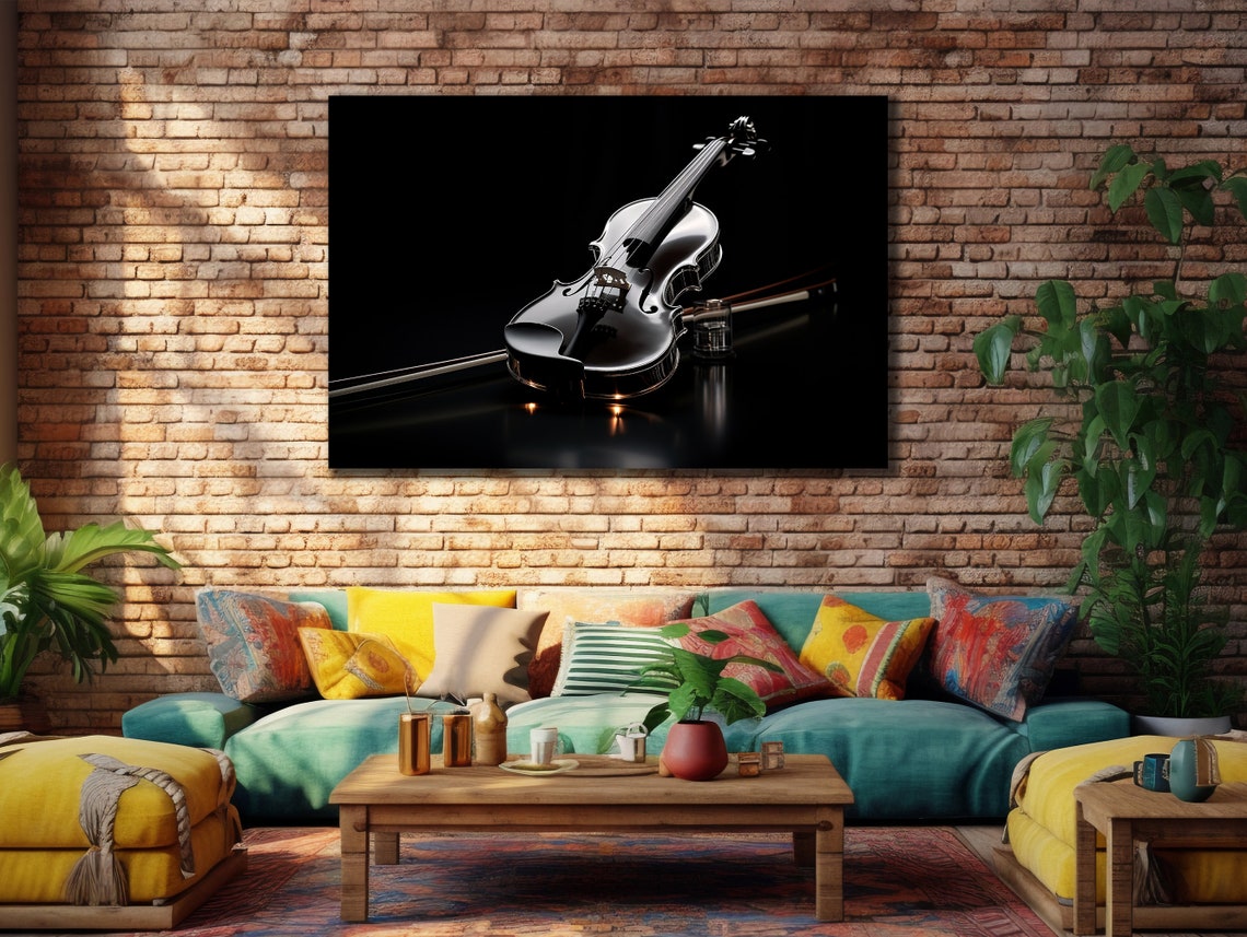 Black Violin Elegant Dark Background Moody Classical Art Poster - Image 2