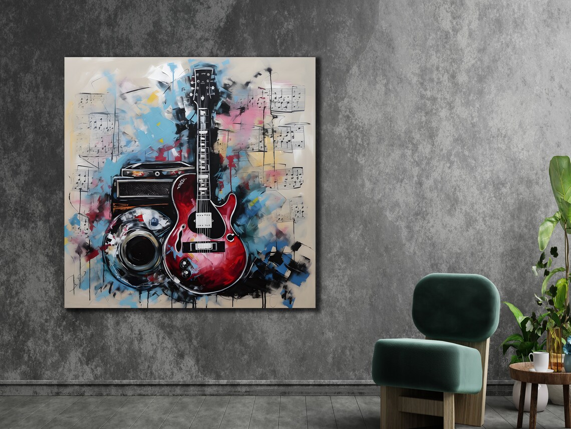 Red Electric Guitar Amplifier Colorful Abstract Rock Music Wall Art Print - Image 3