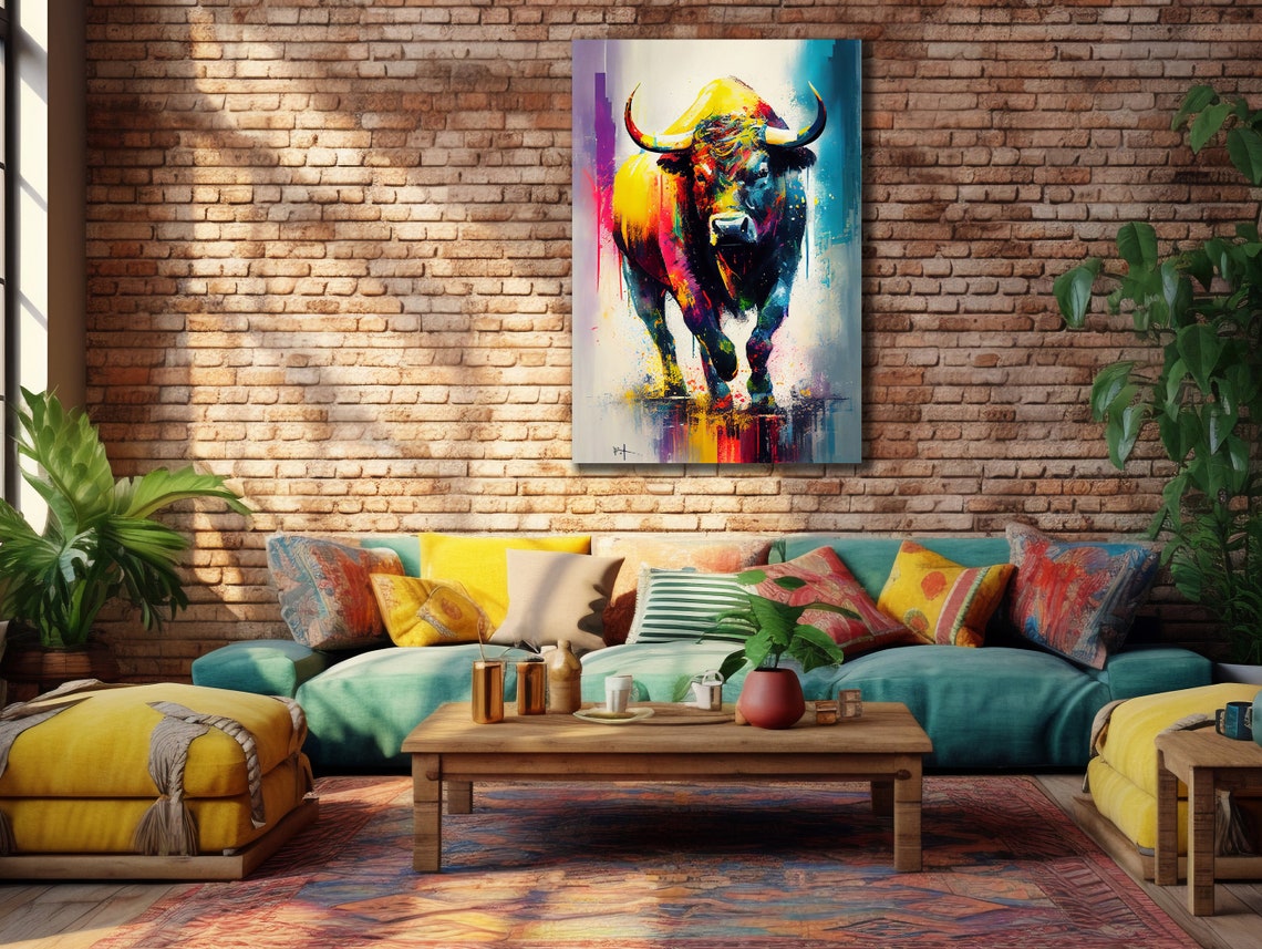 Charging Bull Colorful Abstract Matador Strength Wall Art Print - Image 3