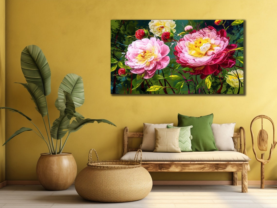 Pink Peonies Roses Floral Oil Painting Bright Flower Wall Art Poster