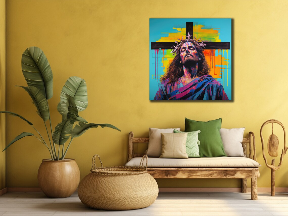 Jesus Christ Crown of Thorns Neon Pop Art Vibrant Christian Poster - Image 2
