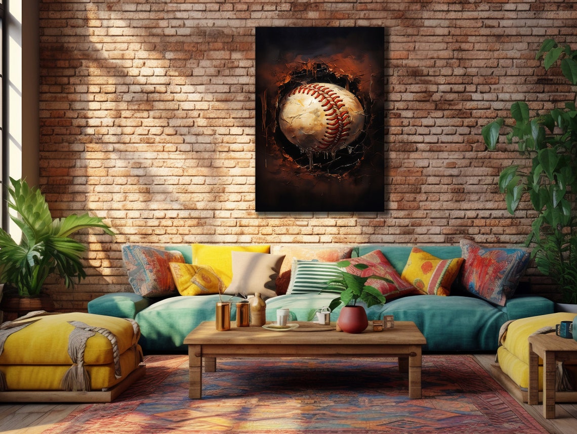 Baseball Bursting Through Dark Surface Dramatic Sports Action Poster - Image 3