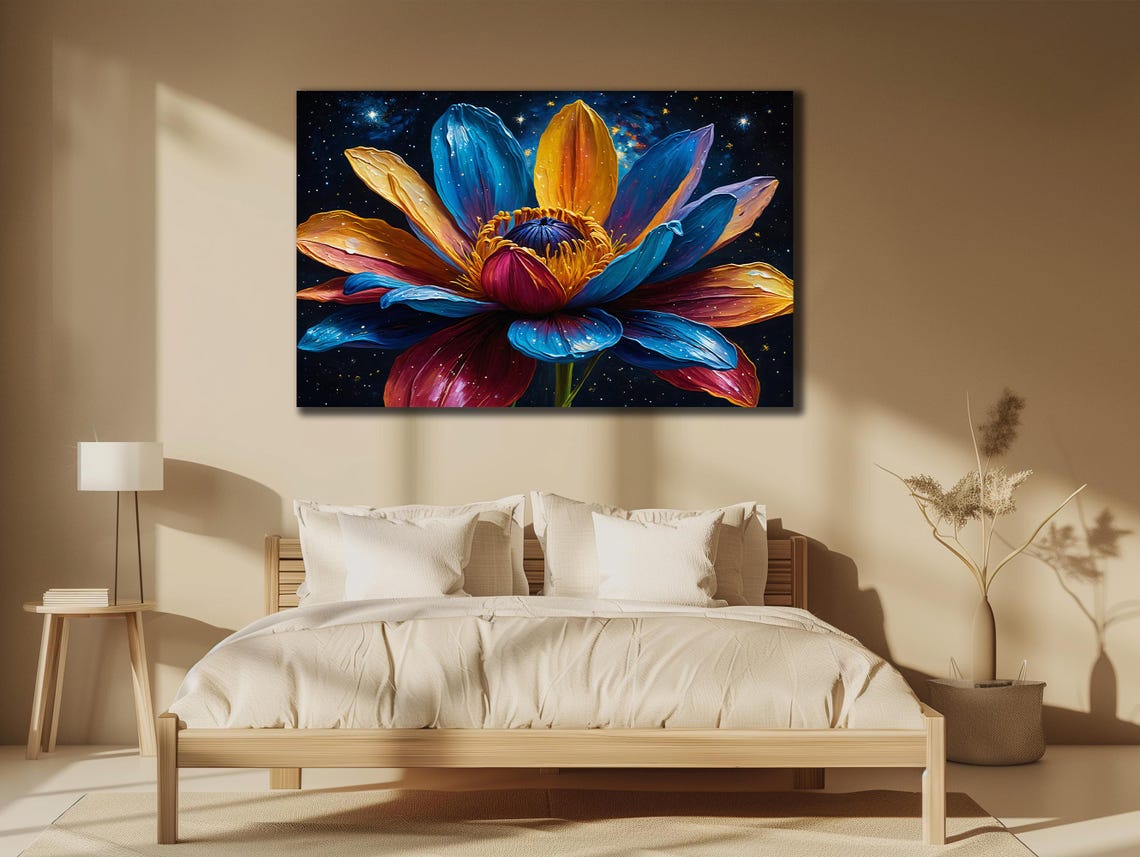 Rainbow Flower Explosion Starry Night Botanical Wall Art Poster - Image 3
