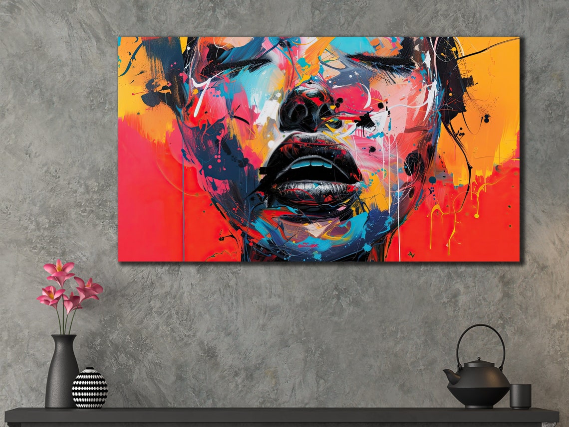 Abstract Woman Face Color Splash Graffiti Pop Portrait Art Poster - Image 2