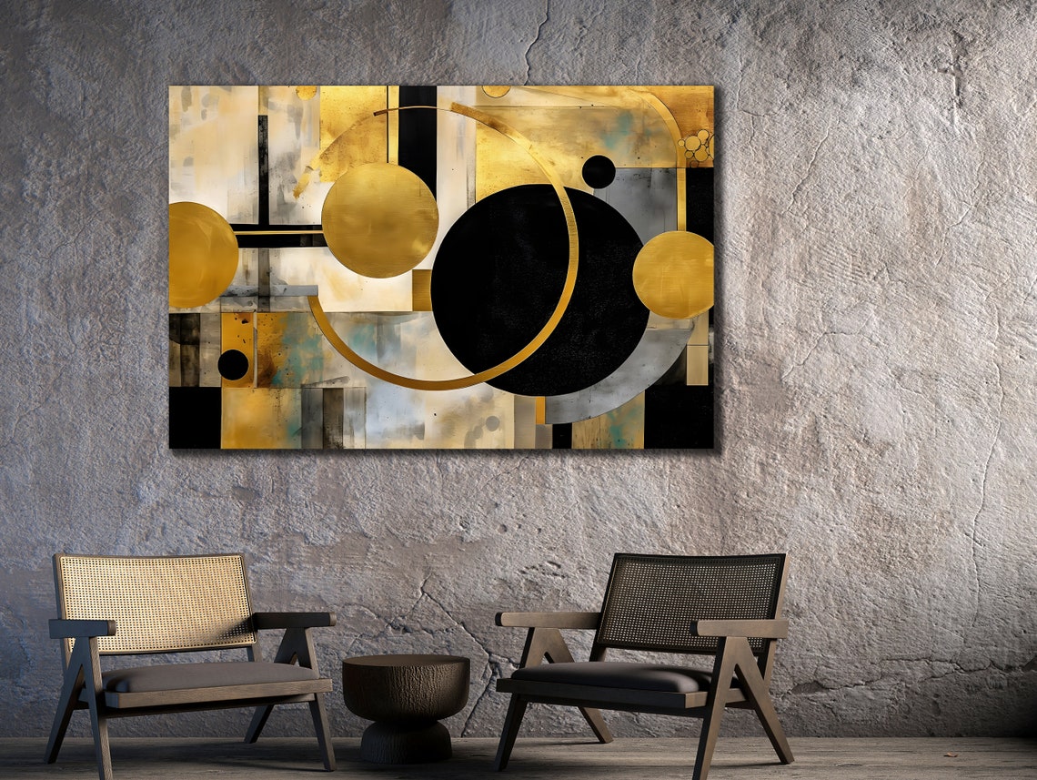 Gray Gold Circle Composition Modern Abstract Minimalist Art Poster - Image 2