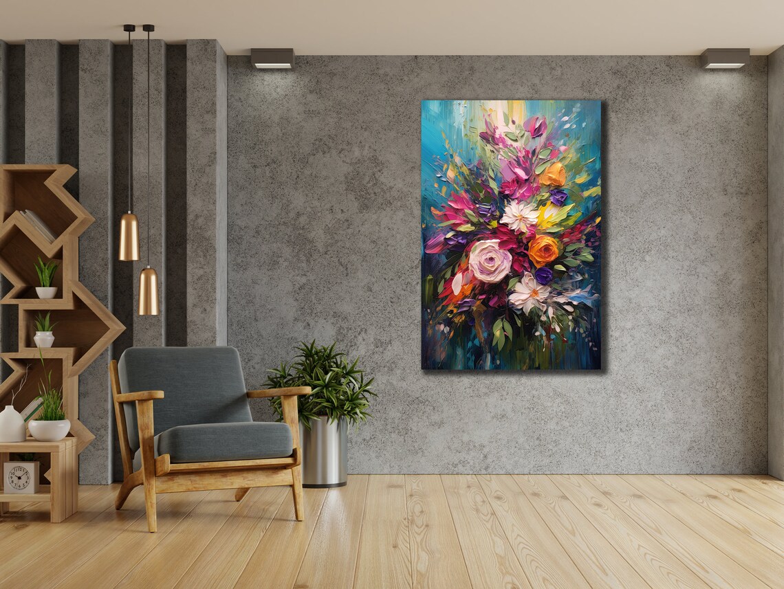 Colorful Floral Bouquet Roses Impasto Oil Painting Wall Art Poster - Image 3