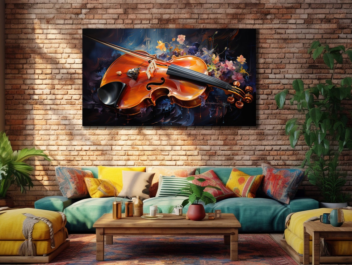Amber Violin Bow Floral Swirls Elegant Classical Music Wall Poster - Image 3