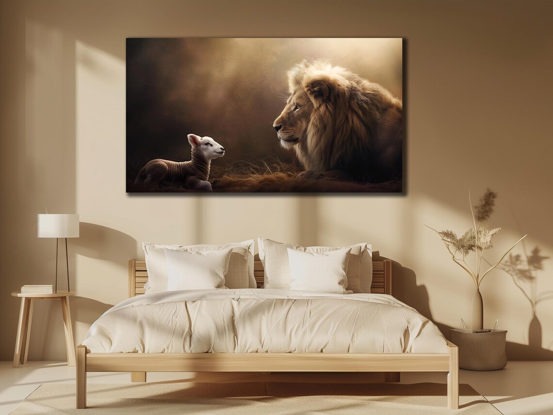 Lion And Lamb Art Print, Christian Farmhouse Decor