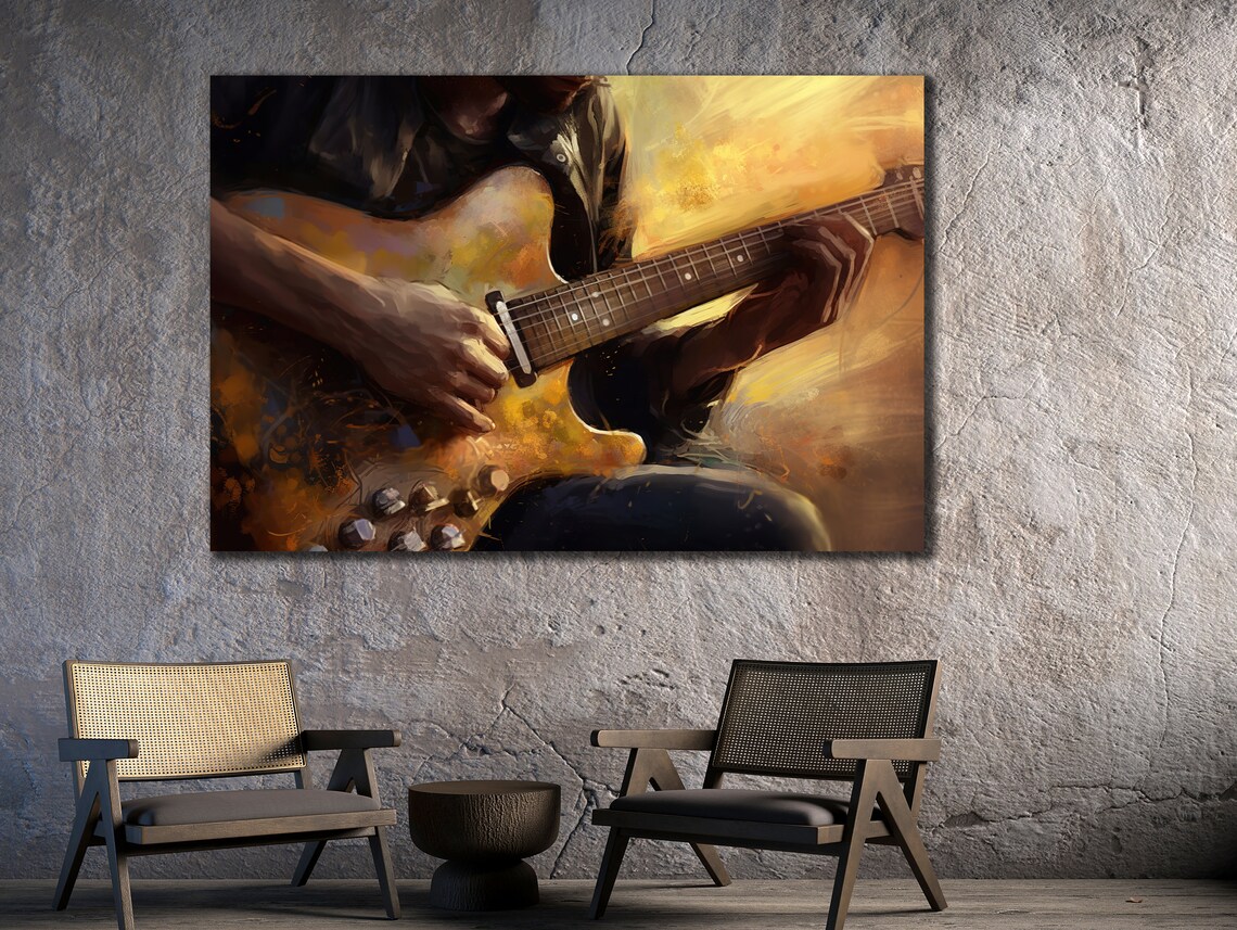 Electric Guitar Musician Hands Golden Abstract Rock Music Wall Art Poster - Image 2
