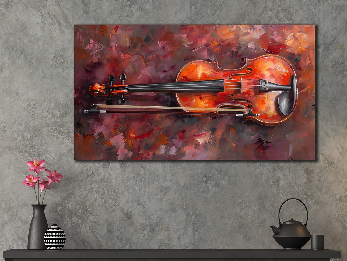 Red Violin Abstract Brushwork Classical Instrument Painting Poster - Image 3