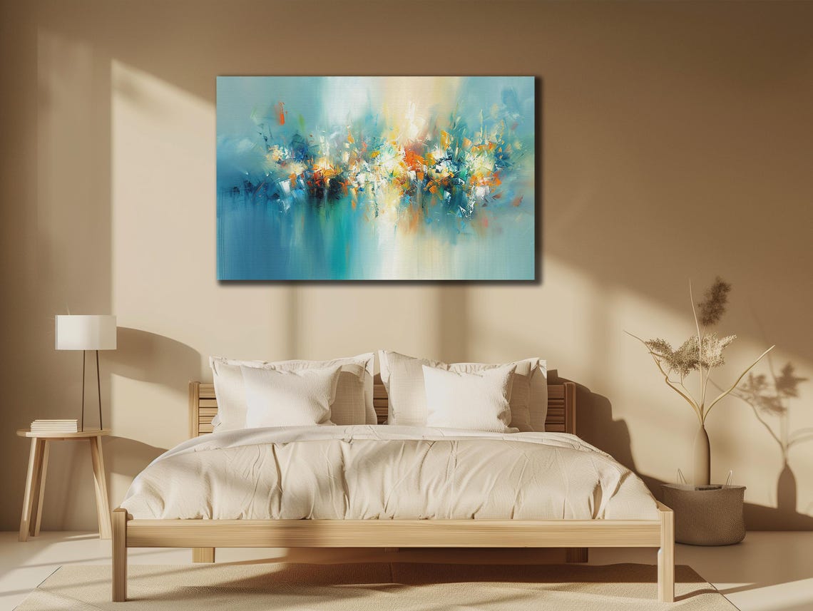 Turquoise Abstract Floral Burst Colorful Impasto Modern Artwork Poster - Image 3