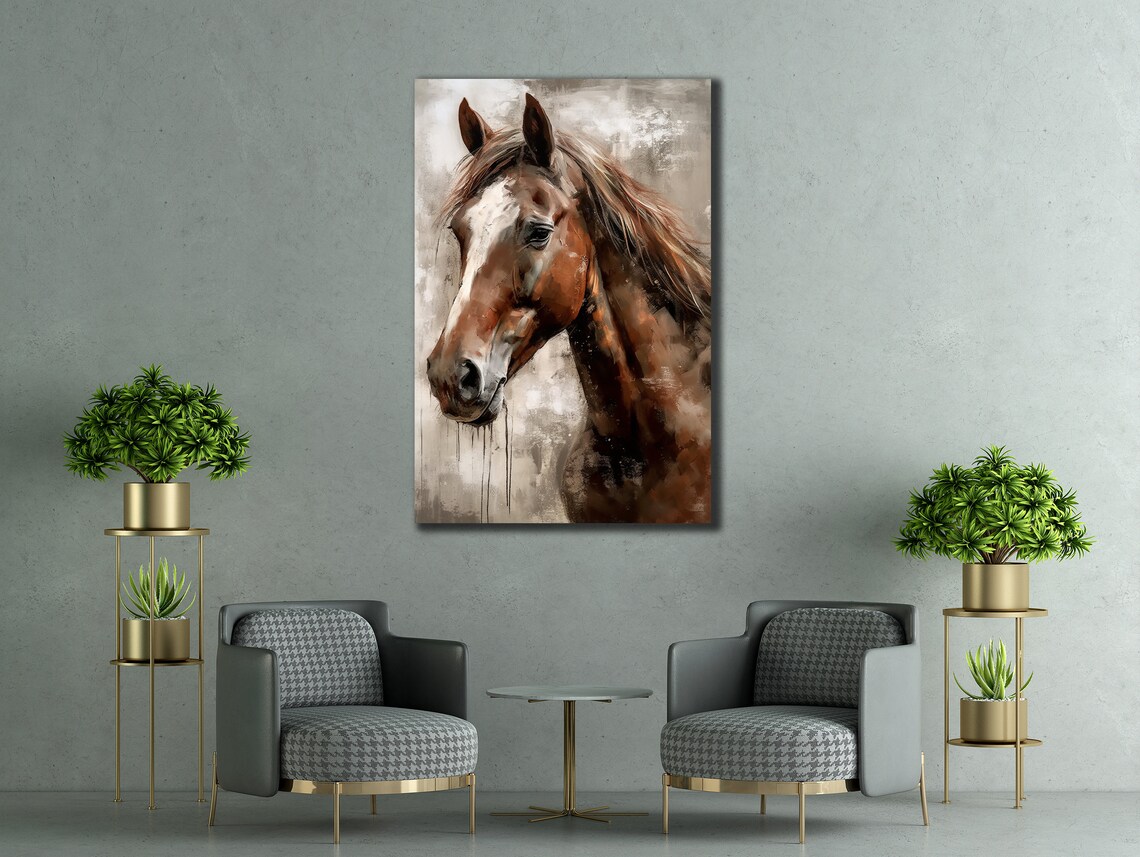Brown Horse Head Portrait Watercolor Style Equestrian Wall Art Print - Image 3
