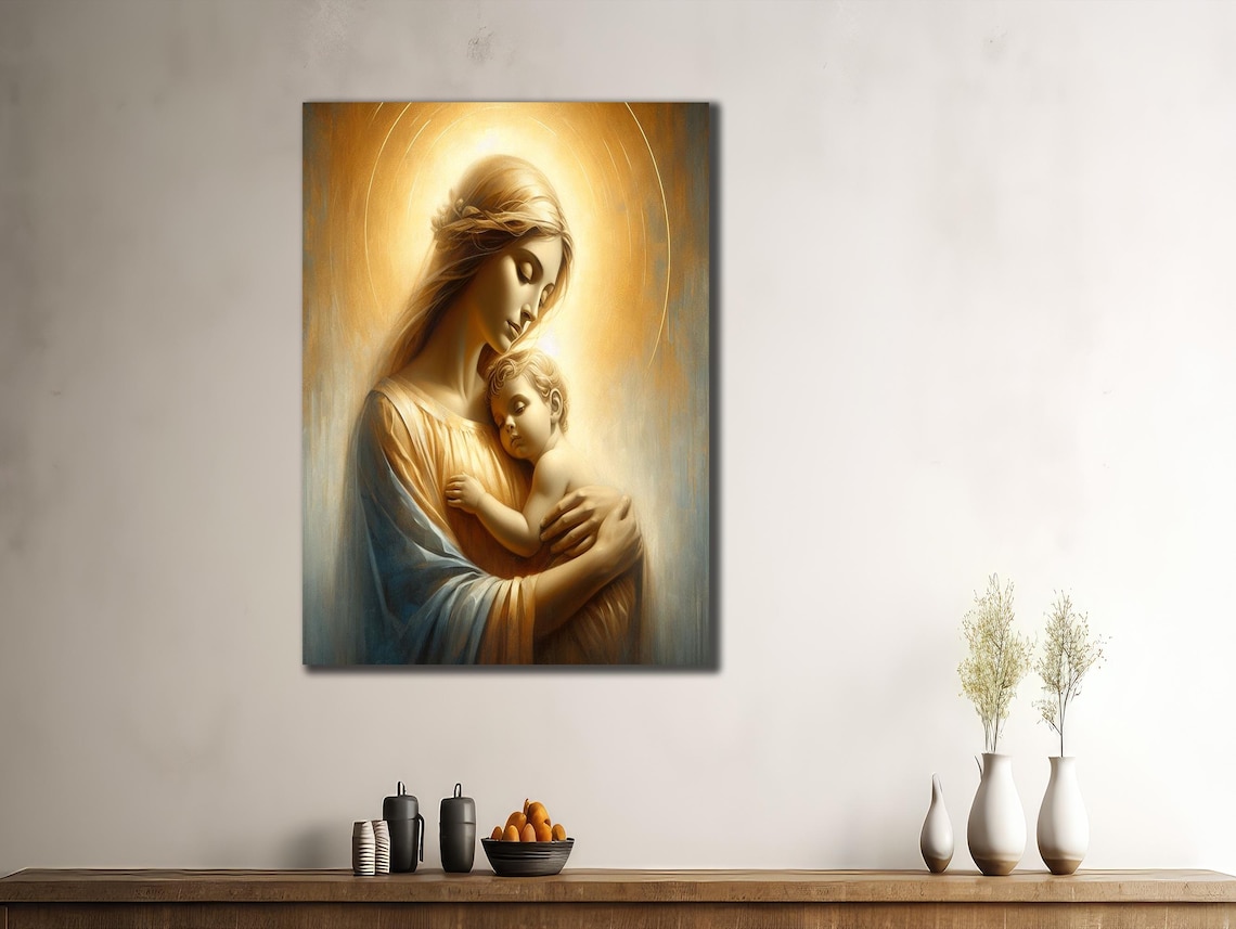 Mother And Child Golden Halo Tender Religious Madonna Painting Poster