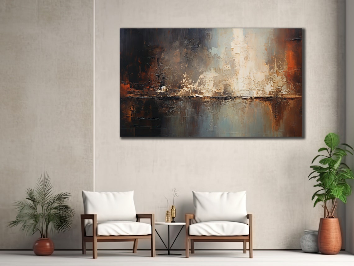 Abstract Neutral Textured Painting Beige Black Modern Wall Art Poster