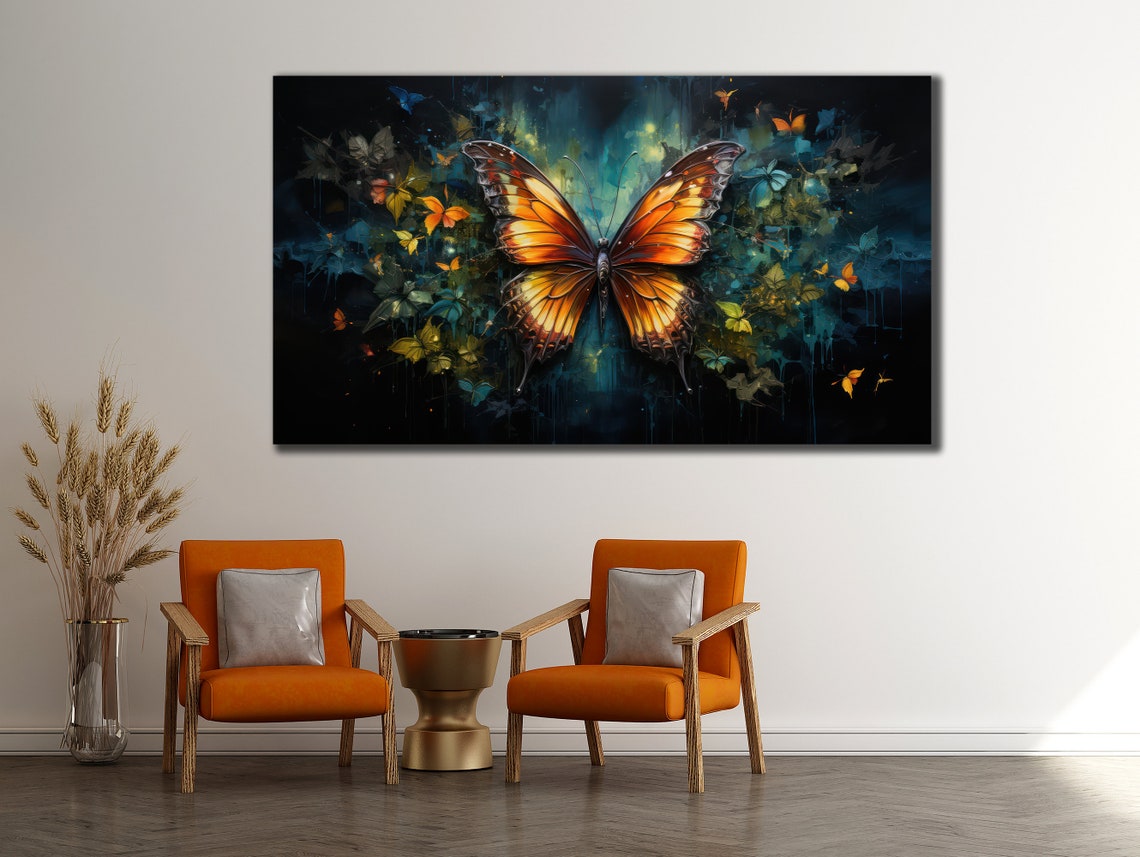 Monarch Butterfly Orange Wings Dark Botanical Garden Wall Art Print - Image 3