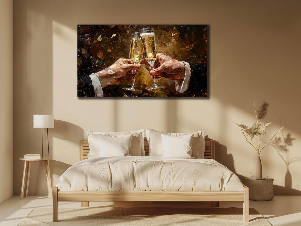 Champagne Glasses Toast Celebration Dark Elegant Painting Poster - Image 3